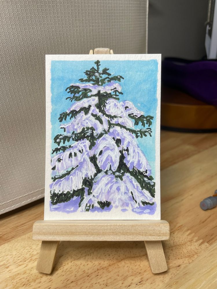 ACEO Original Art Fir Tree in Winter