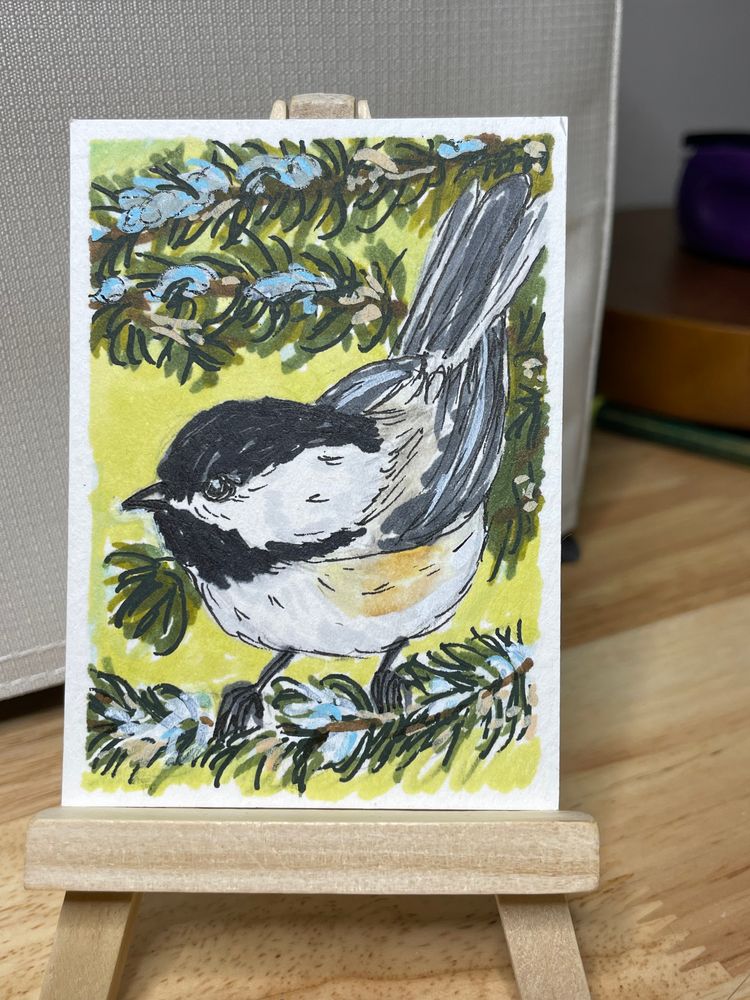 ACEO Winter Visitor Series Chickadee